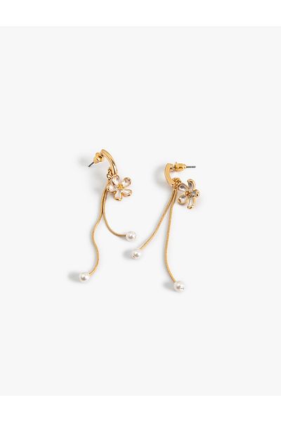 Koton Pearl Detailed Dangle Chain Flower Earrings