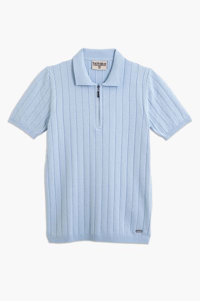 hateko Tricou din tricotaje cu jumătate de fermoar albastru baby