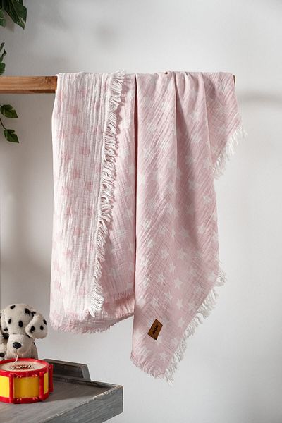 Kanz Pink Baby Muslin Blanket - 2 Layers Jacquard Star