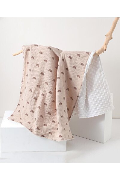 Fab N Funky Rainbow Print Cotton Baby Blanket 70x100cm, Soft & Gentle on Skin, Durable Beige Nursery Blanket