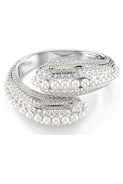 Swarovski Bilezik Sublima cuff, Statement, Crystal pearl, Round cut, White, Rhodium plated