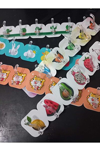 Dalian Home Kendinden Yapışkanlı Güçlü Figür Desenli 5'li Askılık - Kapı Arkası Mutfak Duvar Banyo