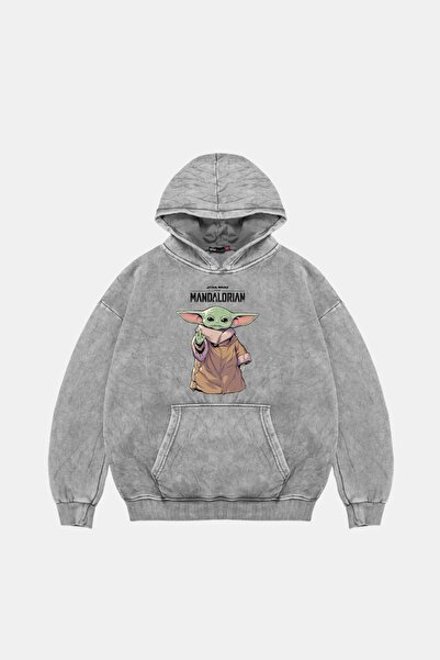 Bak Moda طباعة ماندالوريان يودا - هوديي أبيض كبير الحجم للجنسين V2