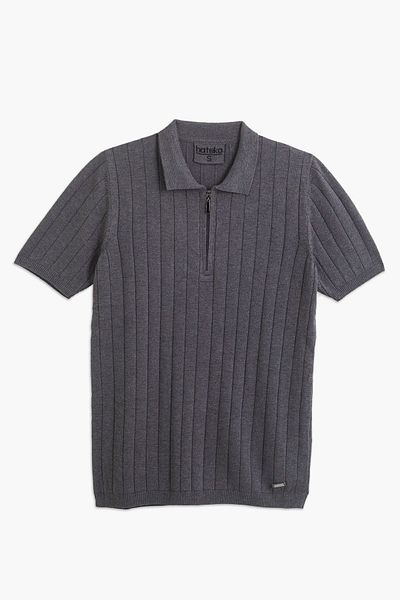 hateko Tricou gri, cu jumătate de fermoar, cu gât polo
