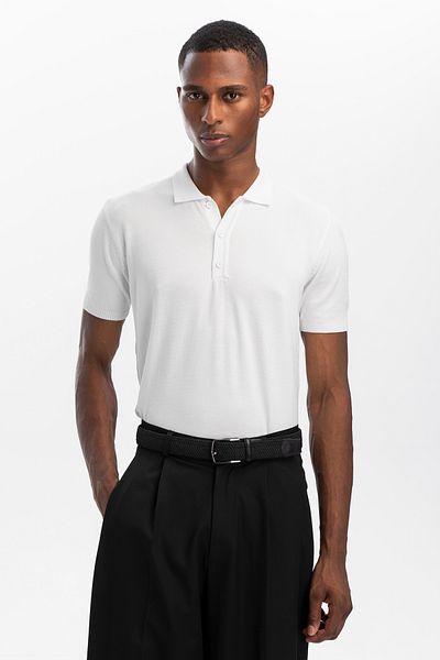hateko White Polo Neck Knitwear T-Shirt