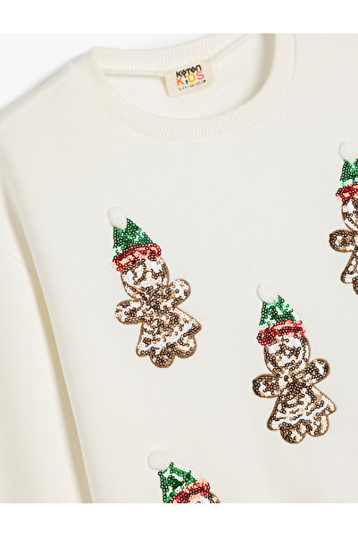 Koton Πρωτοχρονιάτικο θέμα - Μοτίβο μπισκότων με παγιέτες, ανδρικό εμπριμέ, μακρυμάνικο, φούτερ με λαιμόκοψη