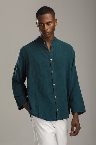 hateko × Cămașă de muselină verde petrol, 100% bumbac Summer People