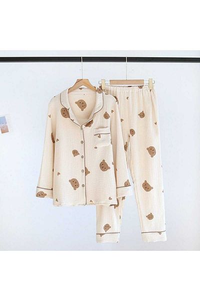 PEMBİŞ HOMEWEAR Комплект пижама с ружова яка и кафяво мече