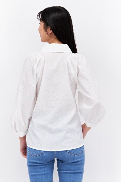 Esprit Women Pointed Collar Long Sleeve Textured Blouse, White