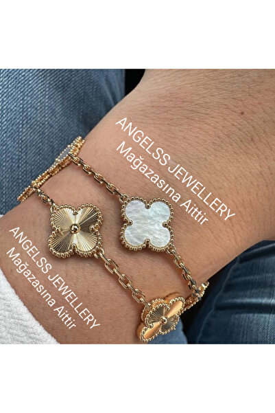 ANGELSS JEWELLERY سوار باللونين الذهبي والأبيض - نموذج البرسيم المكون من قطعتين (مجموعة من 2)