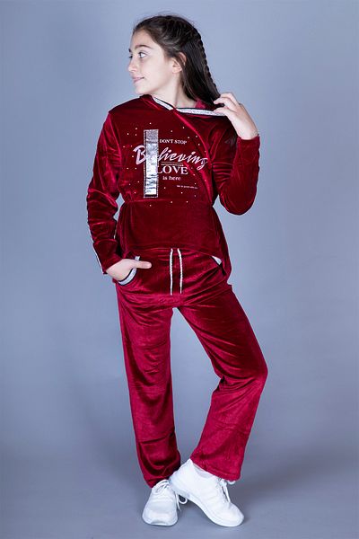 Toontoy Girl's Hooded Velvet Set