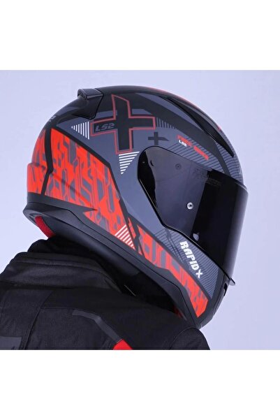 LS2 Rapid 2 Xtreet Mat Siyah - Kırmızı Kask Siyah Vizörlü