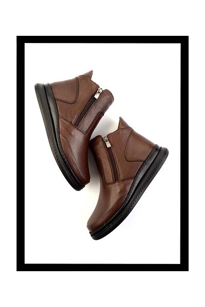 Bambi Γυναικείες μπότες από γνήσιο δέρμα καφέ - Bootie K02462040203