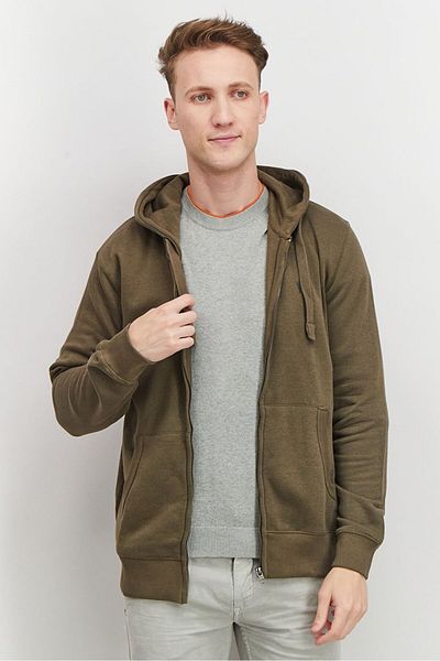 French Connection Men Hooded Long Sleeves Brand Logo Sweatshirt, Khaki And Olive