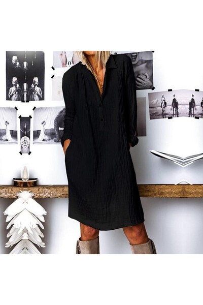 Mothermood yeniGünlük Rahat Baharlık Salaş Gömlek Yaka Elbise