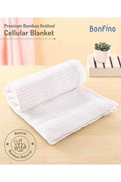 Bonfino Bonfino Ultra-Soft Bamboo Knitted Baby Blanket, Lightweight & Breathable - Chalk White