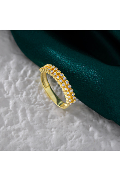 Akgül Silver Çift Sıra Taşlı Yarım Tur Kadın Zarif Gümüş Yüzük