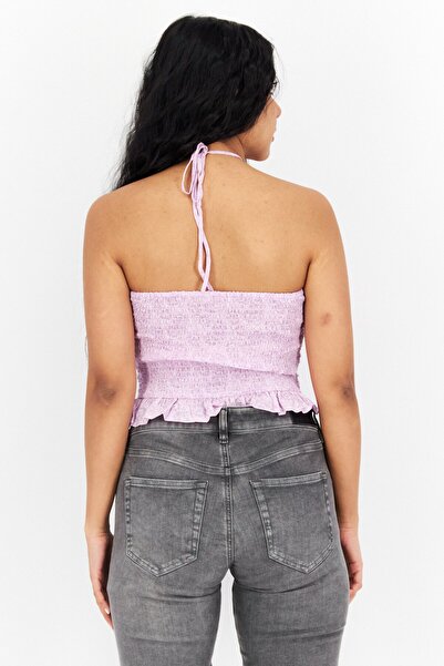 WAYF Women Halter Neck Straight Across Textured Top, Lavender