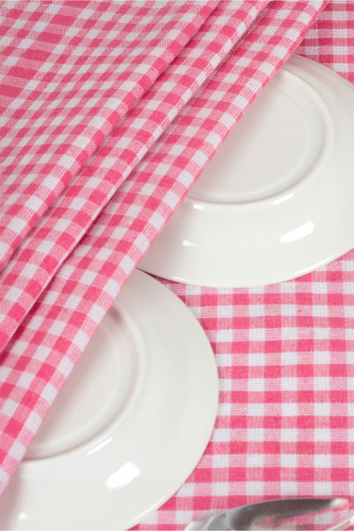 TeksNil Home 100% Cotton Fuchsia, Pink Gingham 5 Pieces Drying Cloth, Nutrition Cover, Serving Napkin 40X60