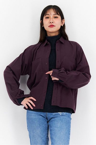 Levi's Women Spread Collar Long Sleeves Plain Shirt, Purple