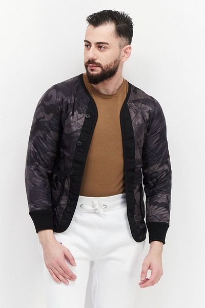 Alpha Industries Men Camouflage Long Sleeve Quilted Jacket, Grey Combo