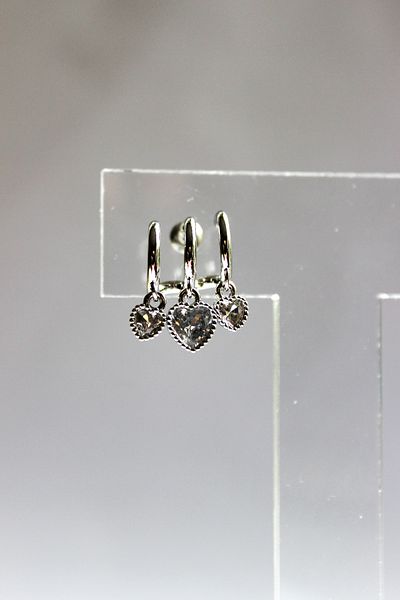 nevamor Steel Triple Look Silver Heart Model Dangle Earrings