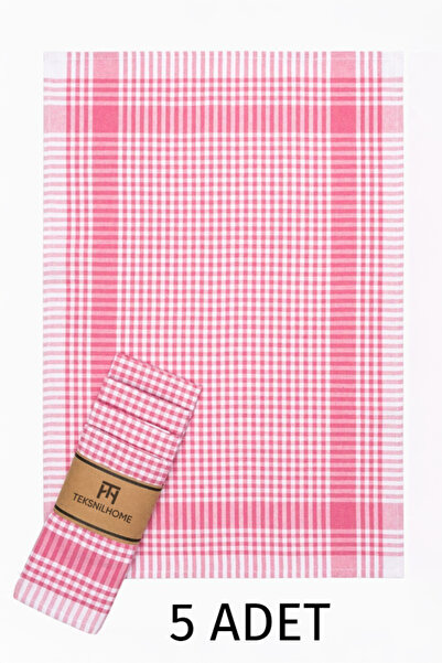 TeksNil Home %100 Pamuk Fuşya,pembe Renkli Pötikareli 5 Adet Kurulama Bezi,beslenme Örtüsü,servis Peçetesi 40x60