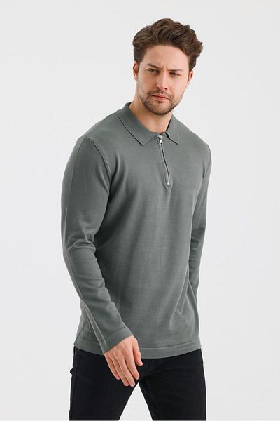 ALEXANDERGARDI Zippered Polo Collar Regular Fit Sweater (E24-Eze-37)