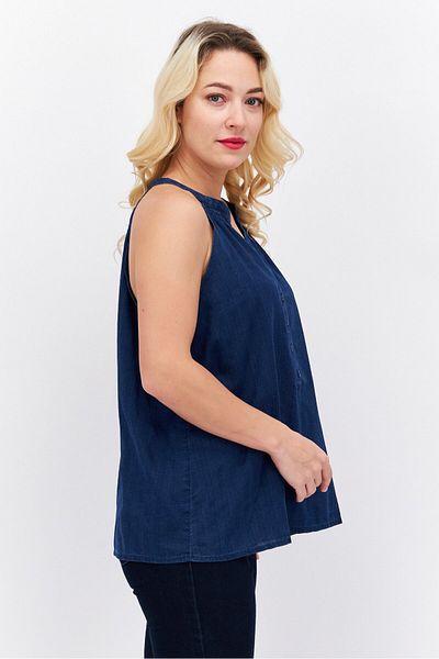 Esprit بلوزة نسائية بدون أكمام بفتحة رقبة منقسمة، أزرق داكن