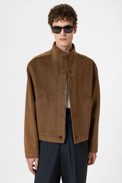 Antioch Brown Wool Blended Stand Collar Men's Coat
