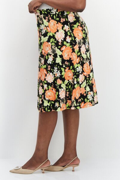 Kasper Women Plus Size Floral Printed Midi Skirt, Black Combo