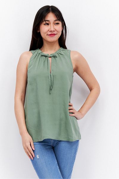 Esprit Women Tie Neck Sleeveless Textured Tank Top, Green