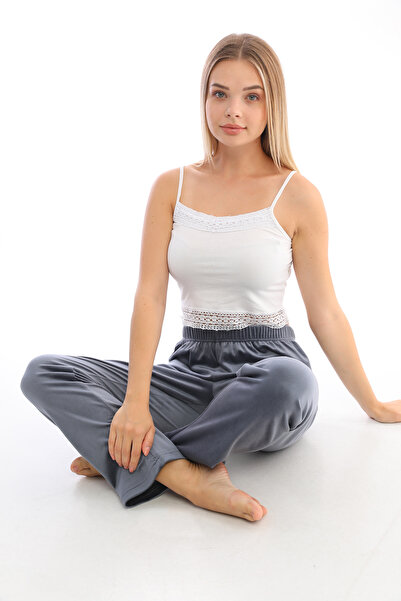 Arvin Pijama Kadın Kadife Füme Renk Kışlık Pijama Altı