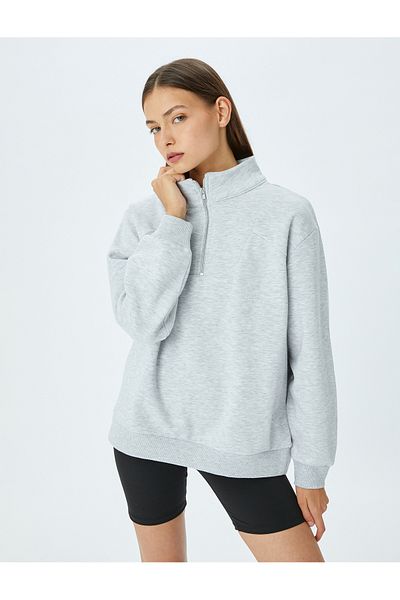 Koton Oversize Sports Sweatshirt with Half Zipper Stitching Detail