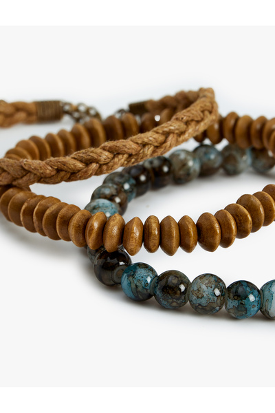 Koton Ahşap Boncuklu Örgü 3'lü Bileklik Seti