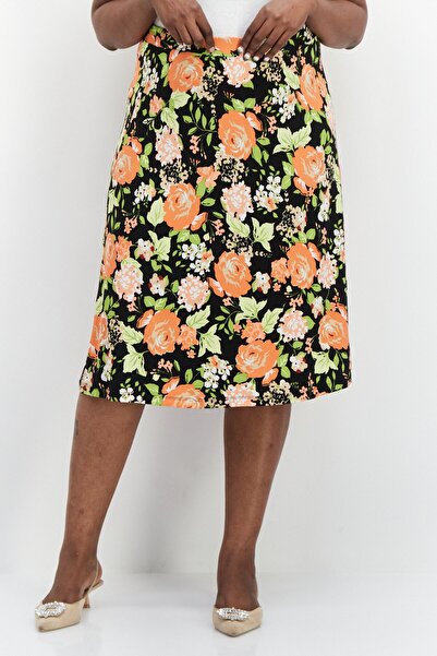Kasper Women Plus Size Floral Printed Midi Skirt, Black Combo