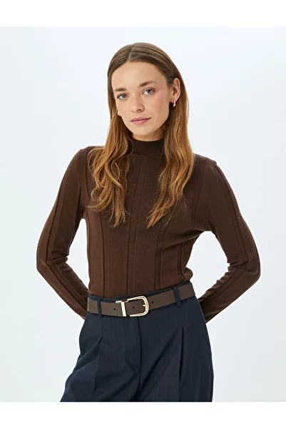 Koton Soft Textured Long Sleeve Stand Collar Knitwear Sweater