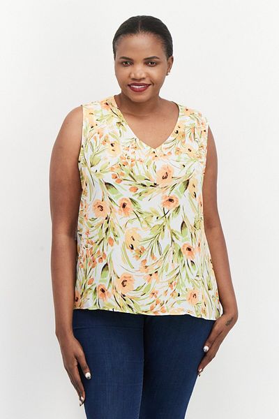 Kasper Women Plus Size V-neck Sleeveless Floral Print Tank Top, Green