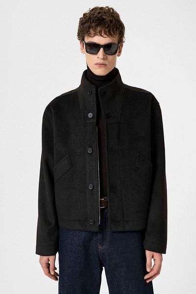 Antioch Black Wool Blended Stand Collar Men's Coat