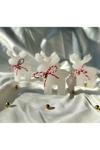 LOVER Dekoratif Hediyelik Geyik Mum Soywax Beyaz 3 Lü Yılbaşı Hediye Pine Tre...