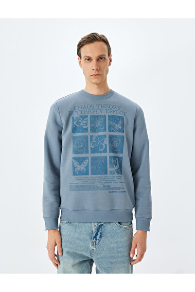 Koton Bisiklet Yaka Pamuk Karışımlı Şardonlu Kelebek Baskılı Sweatshirt