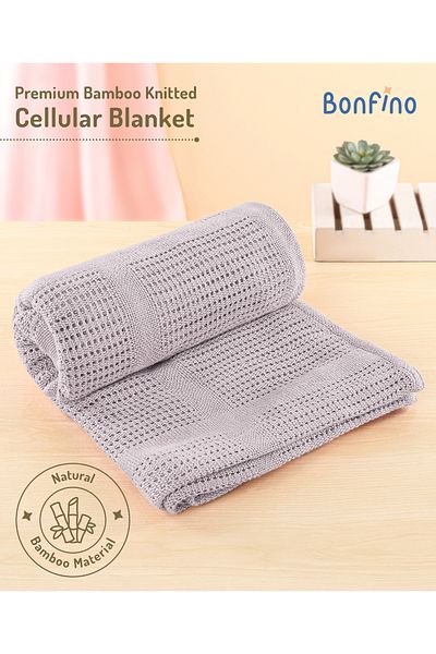 Bonfino Bonfino Premium Bamboo Knitted Baby Blanket - Soft, Breathable, Eco-Friendly, 0-12 Months, Grey