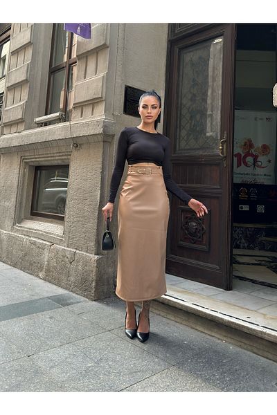 Sıppa Leather Skirt with Buckle Detail