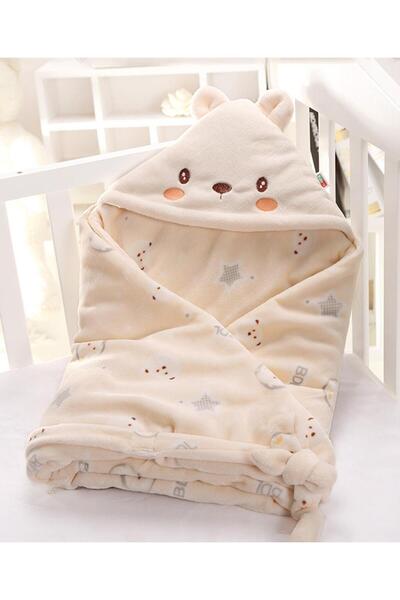 Fab N Funky Adjustable Hooded Swaddle Wrap, Beige 90x90cm for Newborns