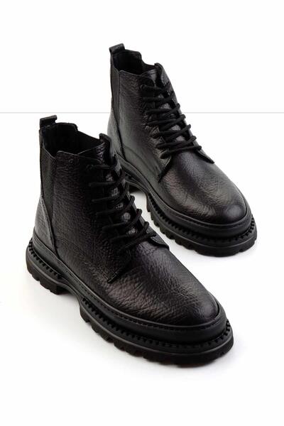 Bambi Siyah Hakiki Deri Erkek Bot & Bootie E02585203303