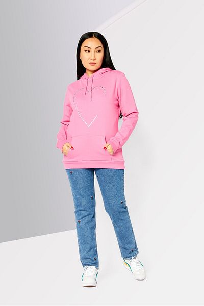 Love Moschino Women Hooded Neck Rhinestone Sweatshirt, Pink