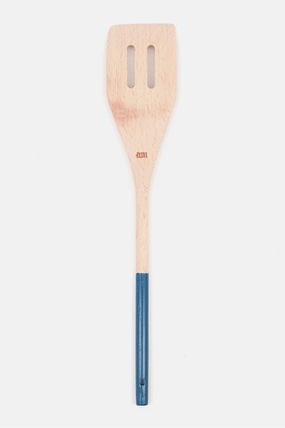 Tasty Wooden Slotted Turner Spatula, Beige/Blue