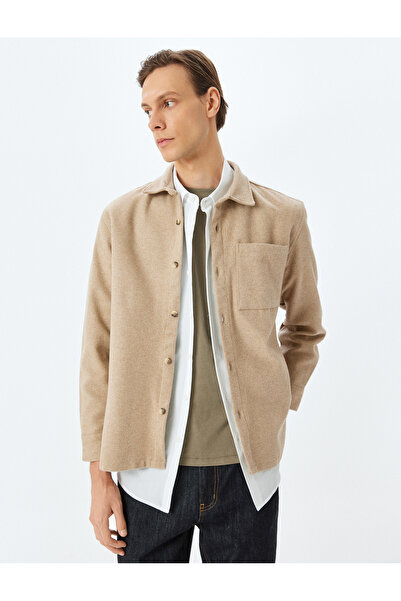 Koton Риза с дълги ръкави и джобове от смесена вълна