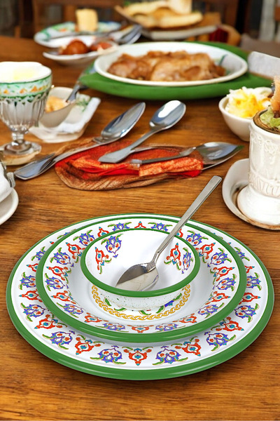 İnci Emaye 13-24-30 No 3-Piece Enameled Dinner Plate, Plate Serving, Food, Camping Picnic, Dowry, Gift