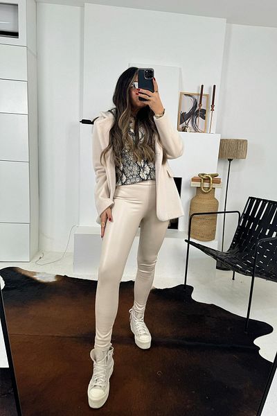 Sohotique By P Ecru Leather Leggings - Thick Waist Elastic
